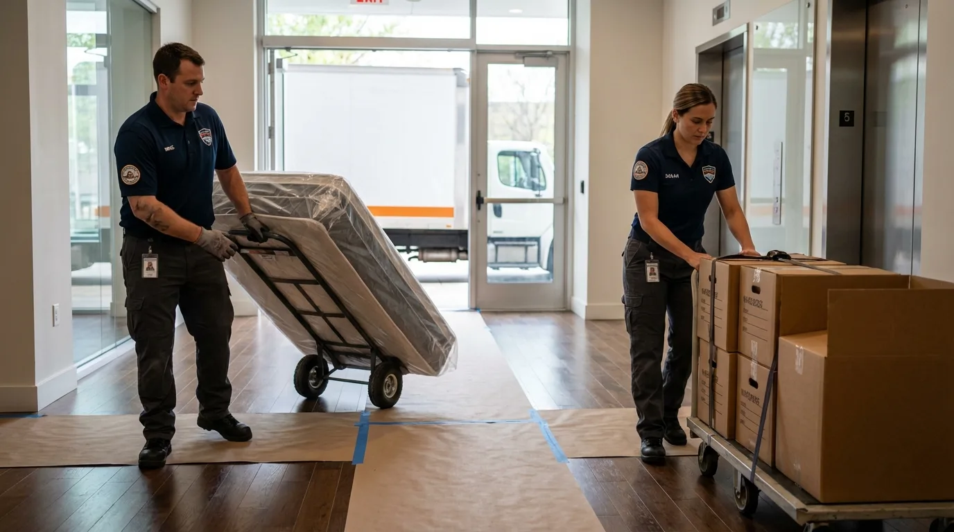 Professional apartment movers loading elevator in Bayard, NM