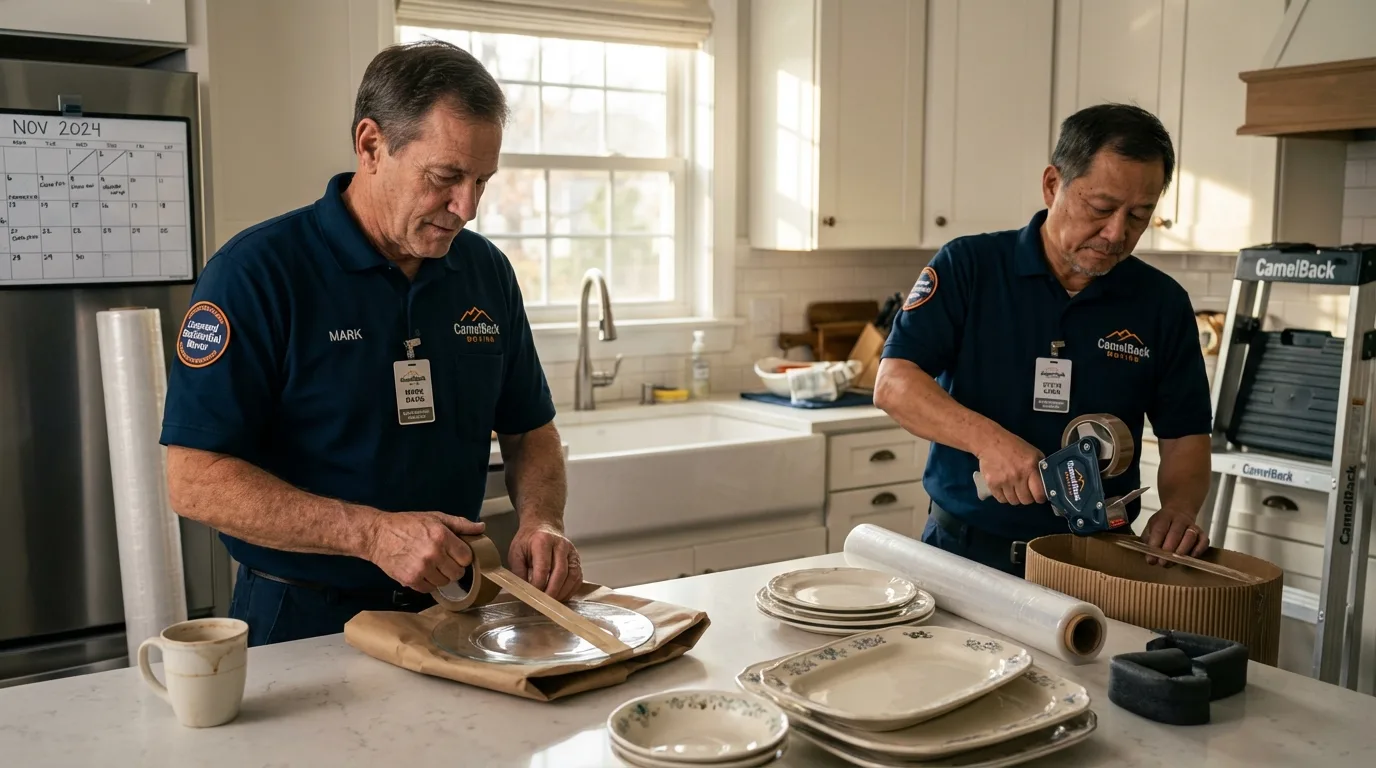 Professional crew packing kitchen dishware in Bayard, NM